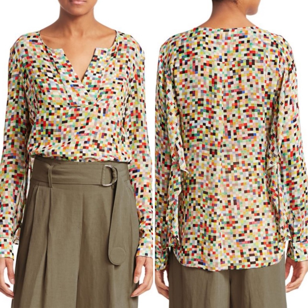 Akris Punto Pixel Print Ruffle Sleeve Top